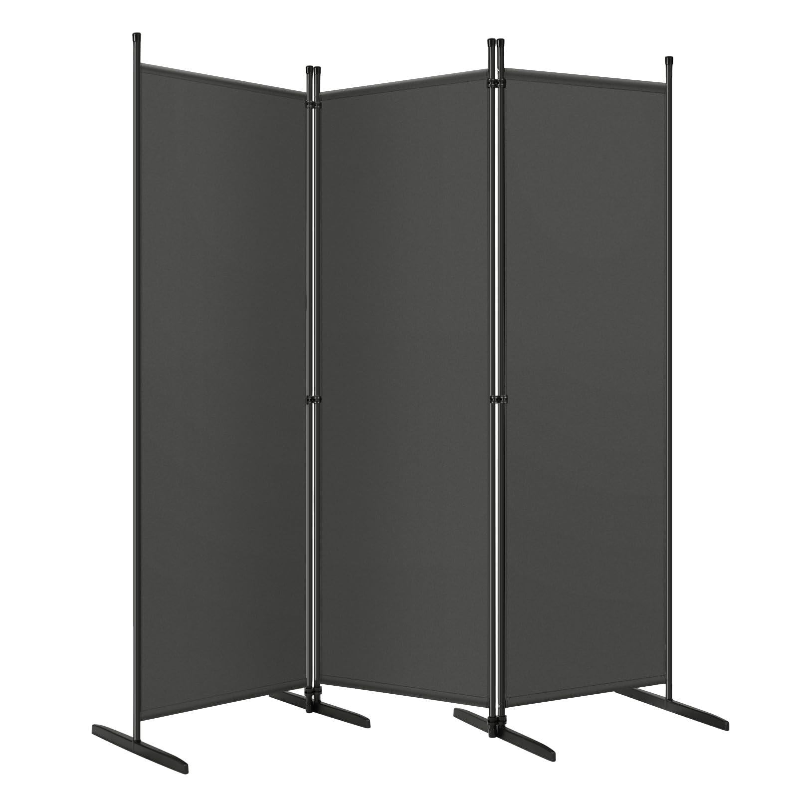 Paravent Woltu - 3 panneaux - 167 x 177 cm - Polyester/métal - Gris foncé