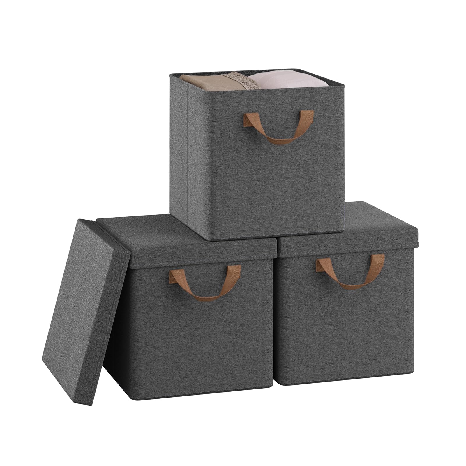 Lot de 3 bacs de rangement Woltu - 27 x 27 x 27 cm - Pliables - Gris