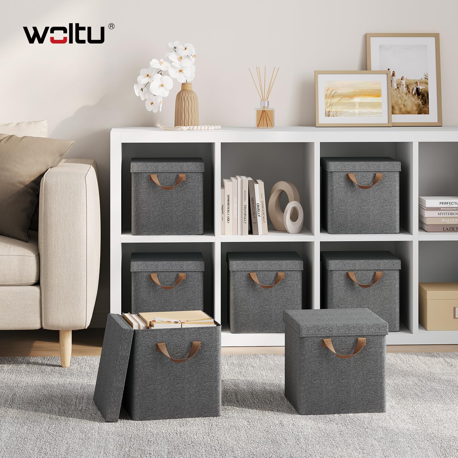 Lot de 3 bacs de rangement Woltu - 27 x 27 x 27 cm - Pliables - Gris