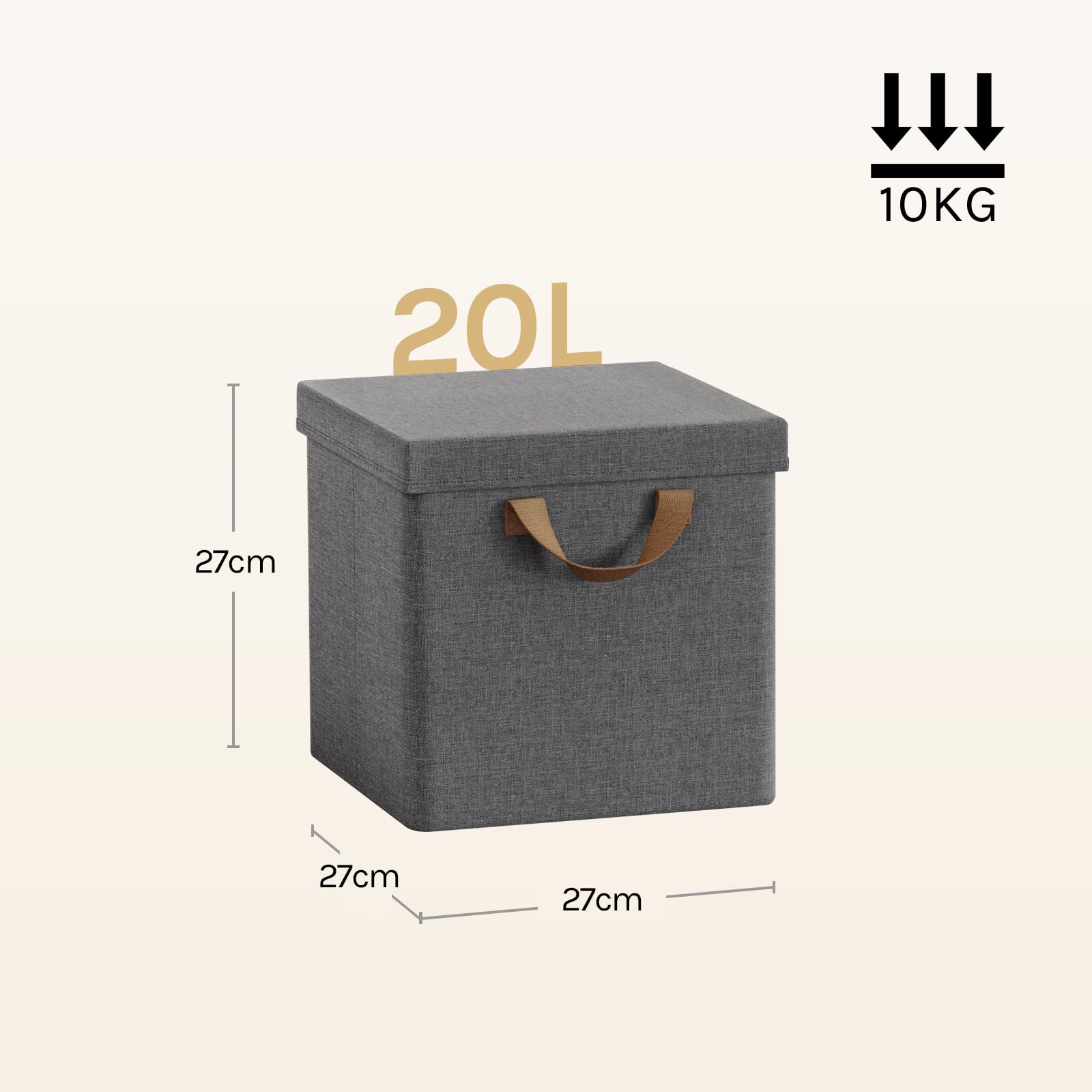 Lot de 3 bacs de rangement Woltu - 27 x 27 x 27 cm - Pliables - Gris