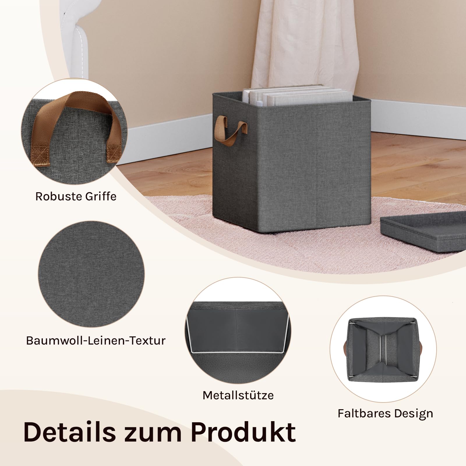 Lot de 3 bacs de rangement Woltu - 27 x 27 x 27 cm - Pliables - Gris