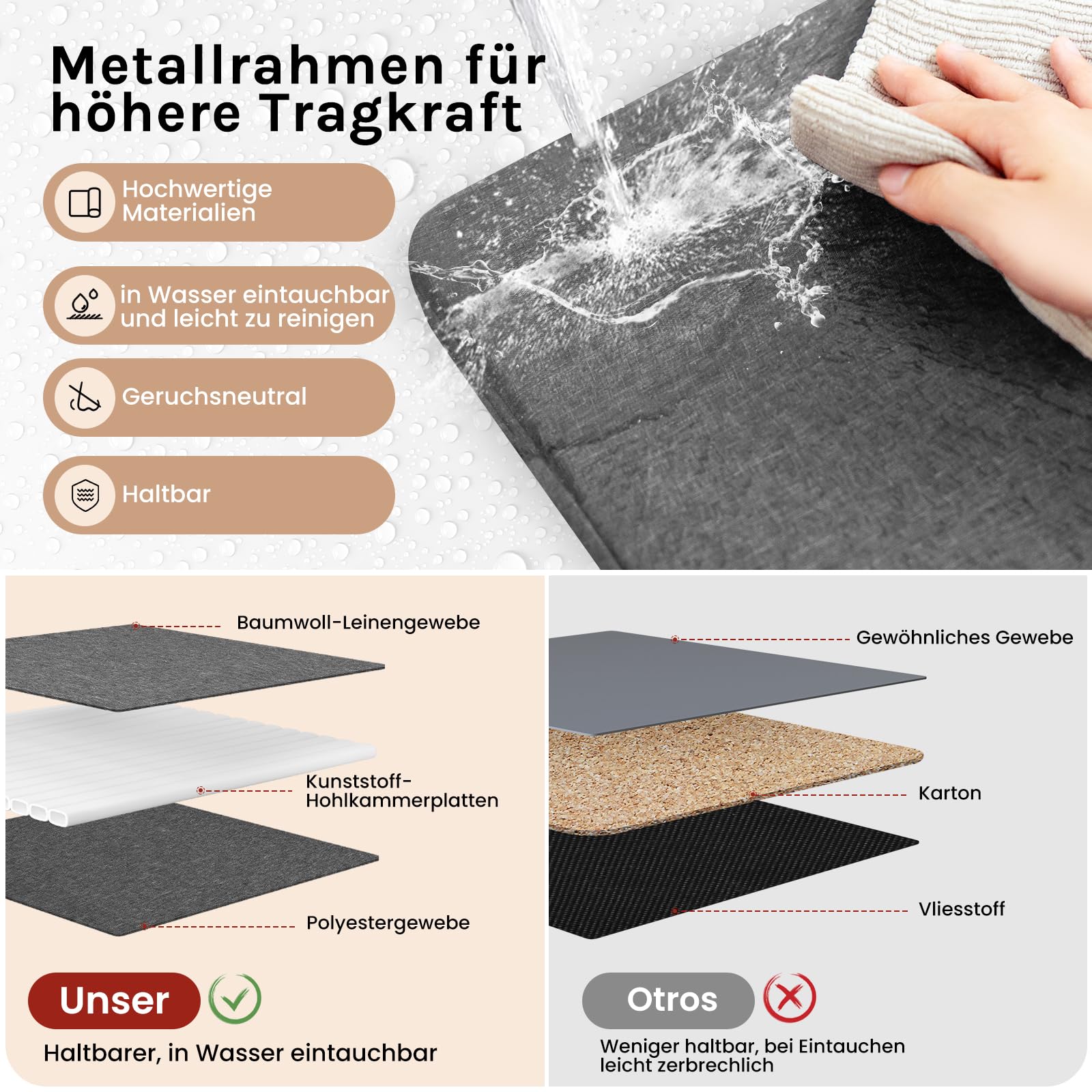 Lot de 3 bacs de rangement Woltu - 27 x 27 x 27 cm - Pliables - Gris