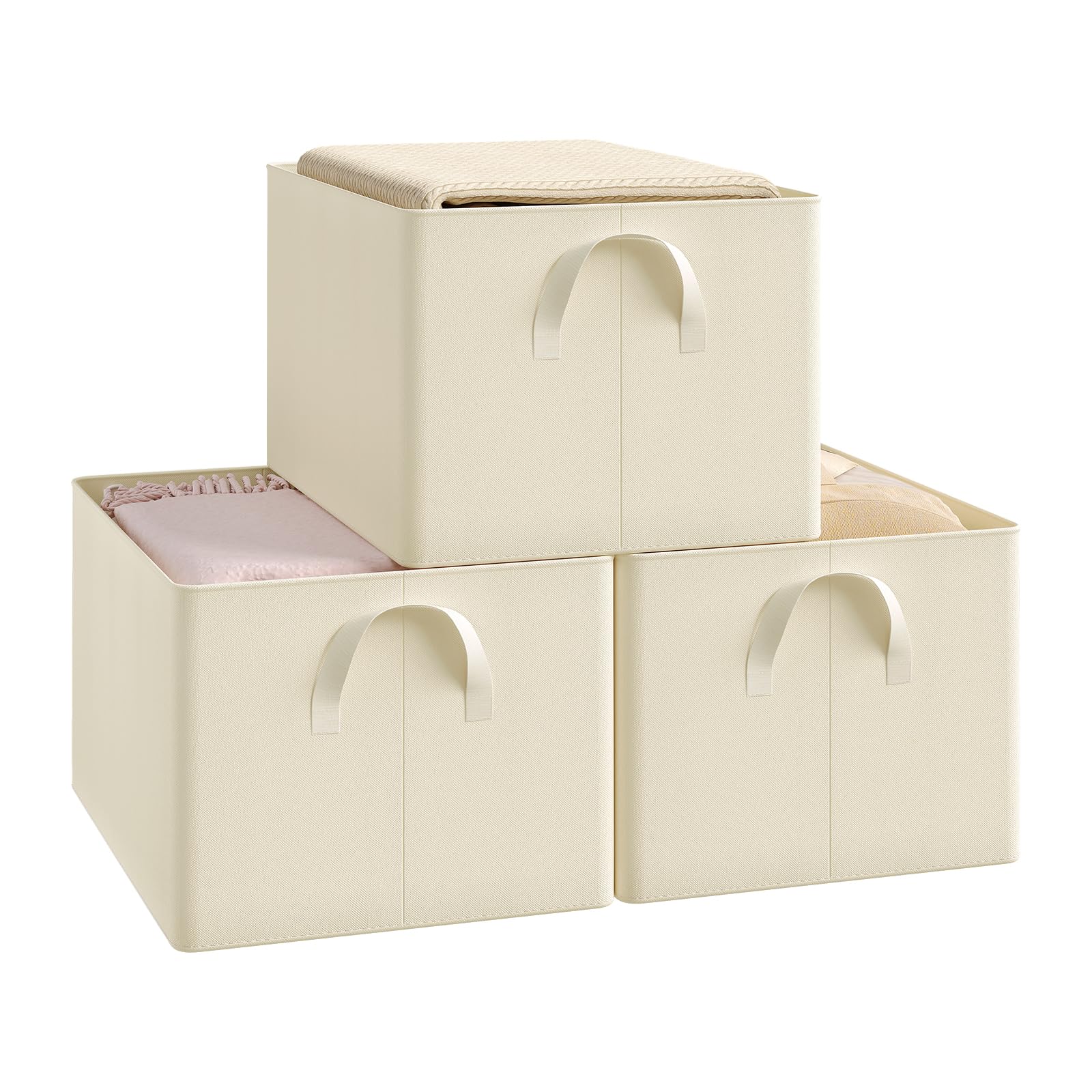 Lot de 3 bacs de rangement Woltu - 42 x 26 x 32 cm - Pliables - Couleur crème
