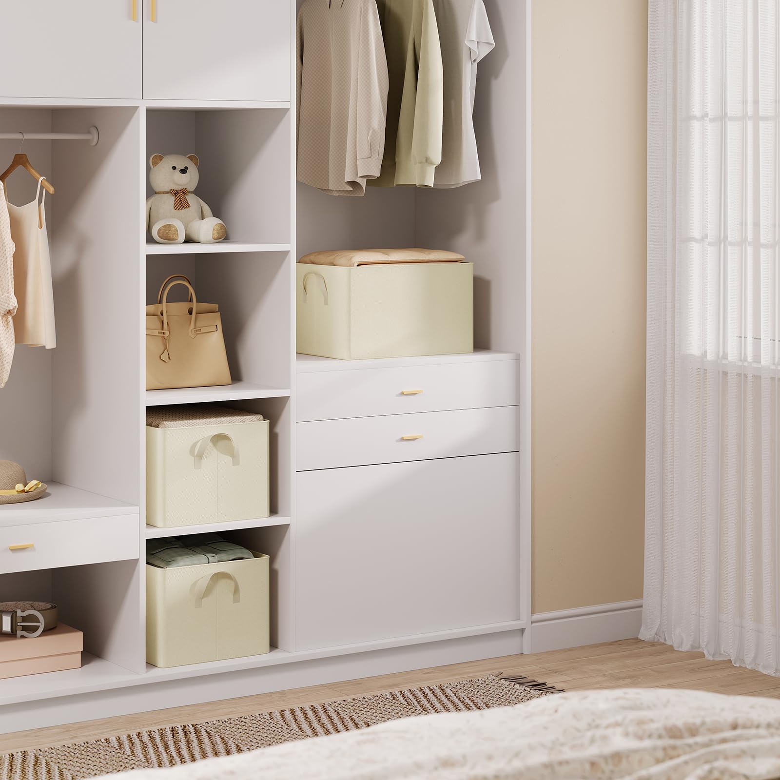 Lot de 3 bacs de rangement Woltu - 42 x 26 x 32 cm - Pliables - Couleur crème