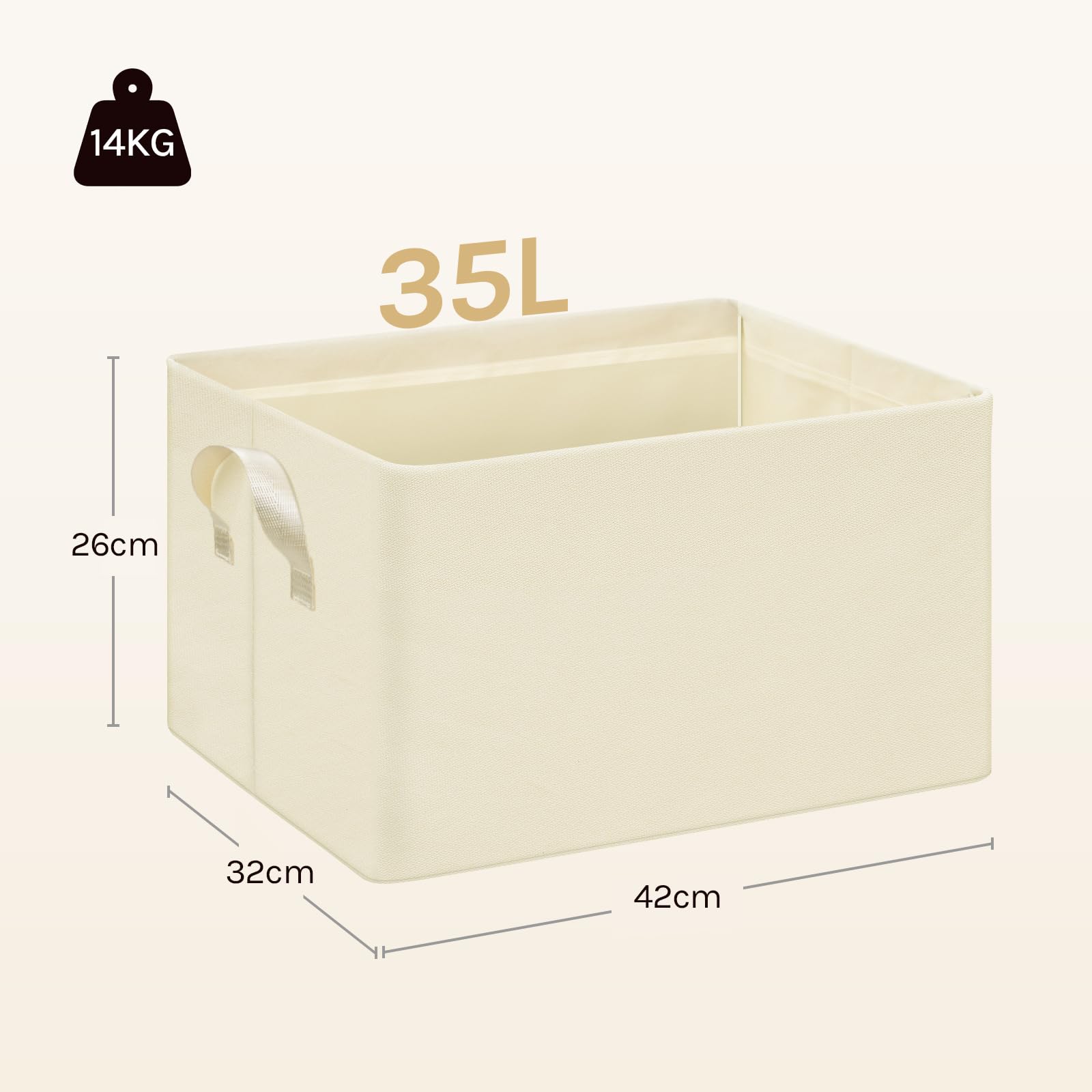 Lot de 3 bacs de rangement Woltu - 42 x 26 x 32 cm - Pliables - Couleur crème