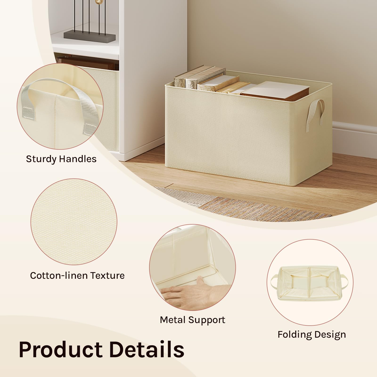 Lot de 3 bacs de rangement Woltu - 42 x 26 x 32 cm - Pliables - Couleur crème
