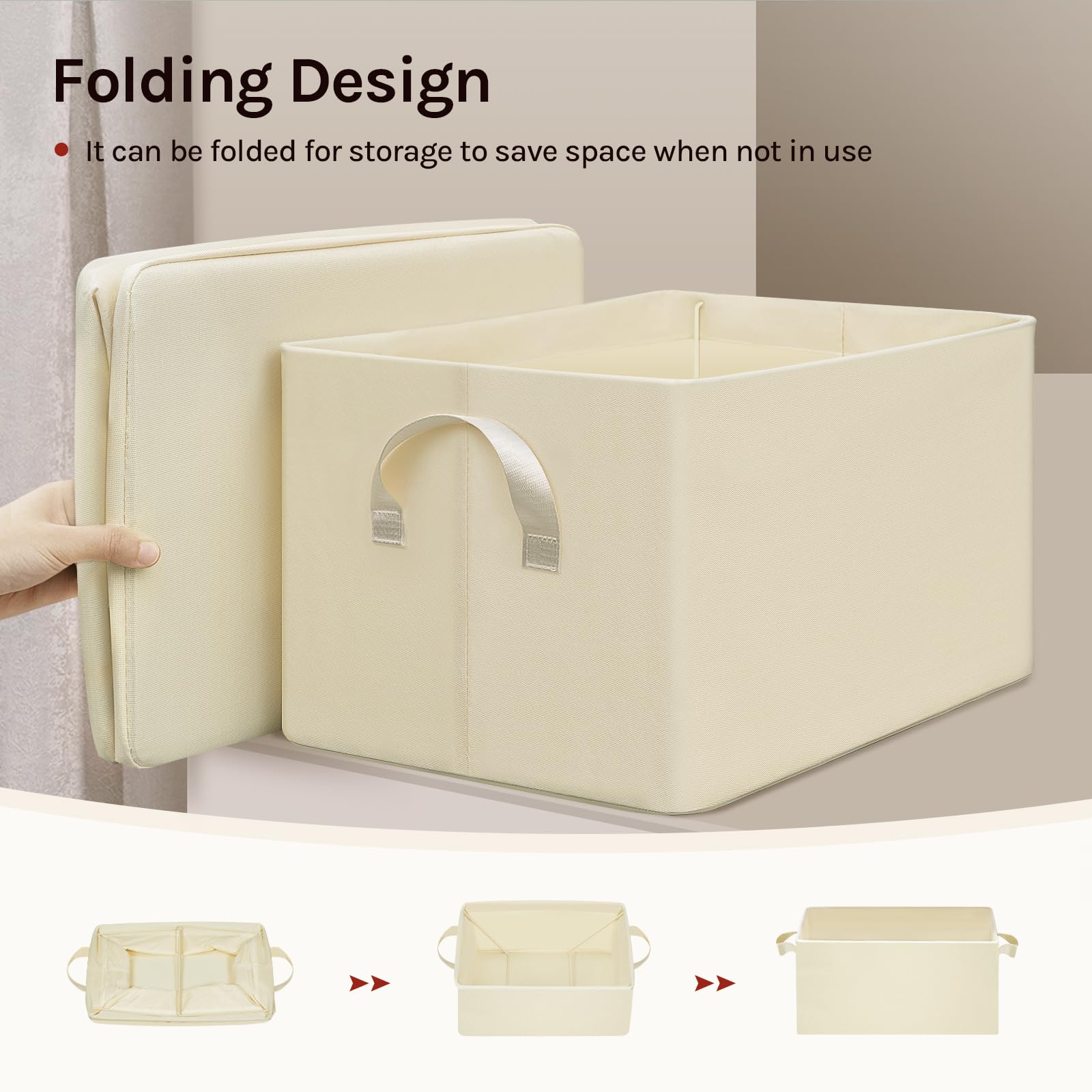 Lot de 3 bacs de rangement Woltu - 42 x 26 x 32 cm - Pliables - Couleur crème