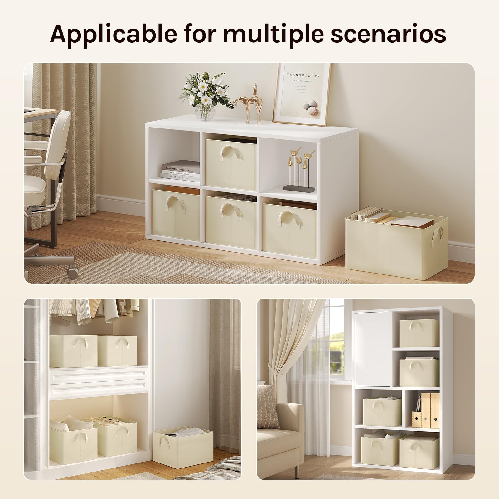 Lot de 3 bacs de rangement Woltu - 42 x 26 x 32 cm - Pliables - Couleur crème