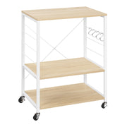 Étagère de cuisine Woltu - 60 x 40 x 82,5 cm - 3 étages - Sur roulettes - Chêne clair/Blanc