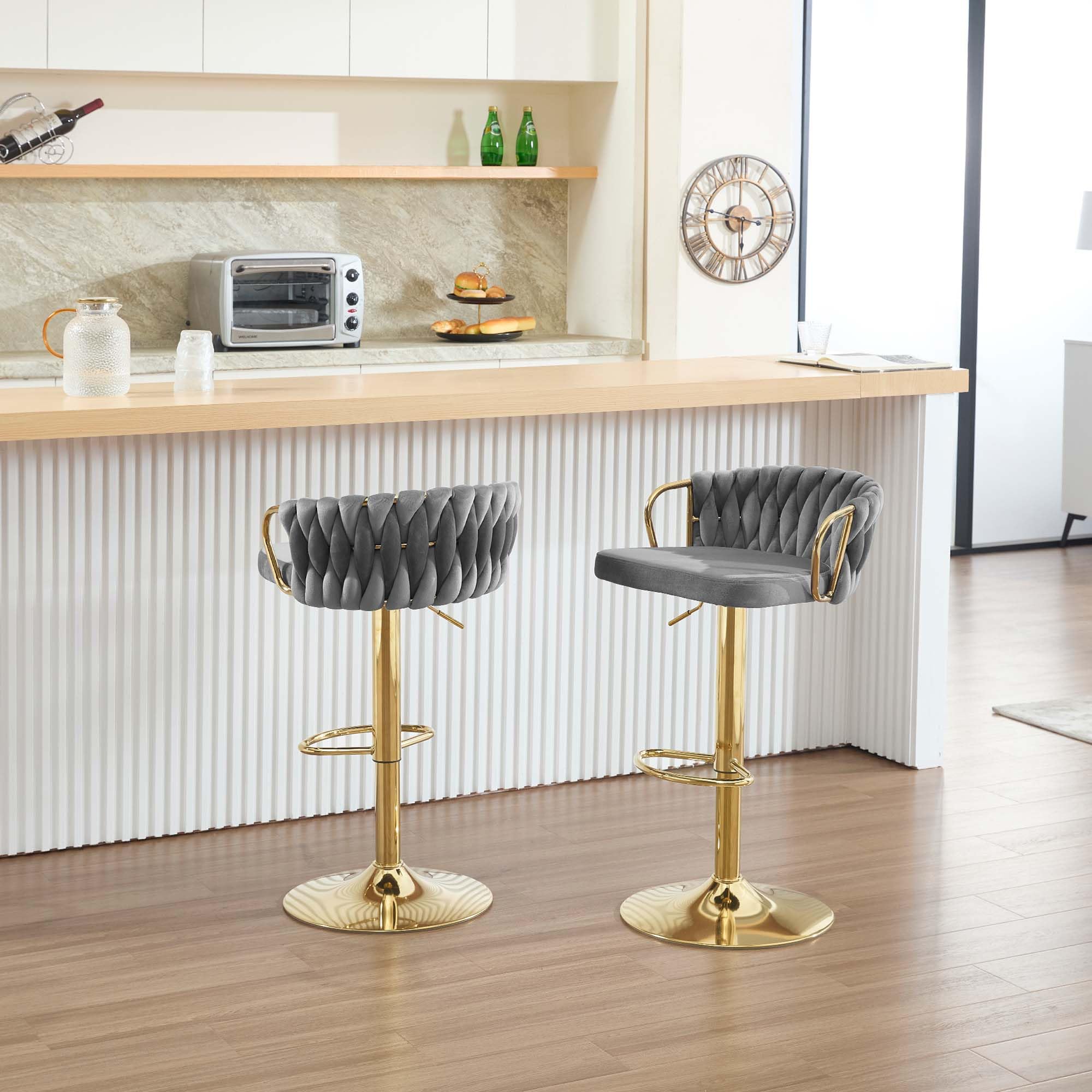 Tabouret Woltu - Réglable - Pivotant à 360° - Velours - Gris foncé