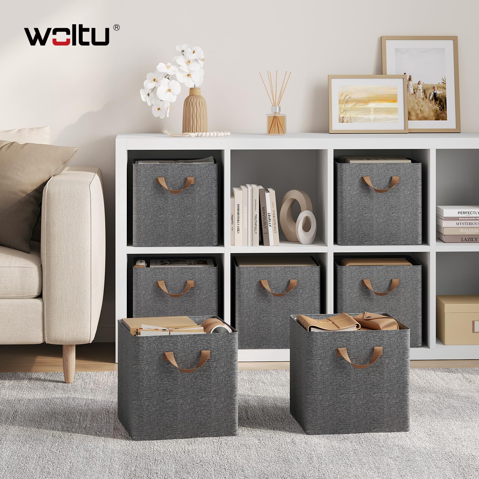 Lot de 3 bacs de rangement Woltu - 29 x 29 x 28 cm - Pliables - Gris