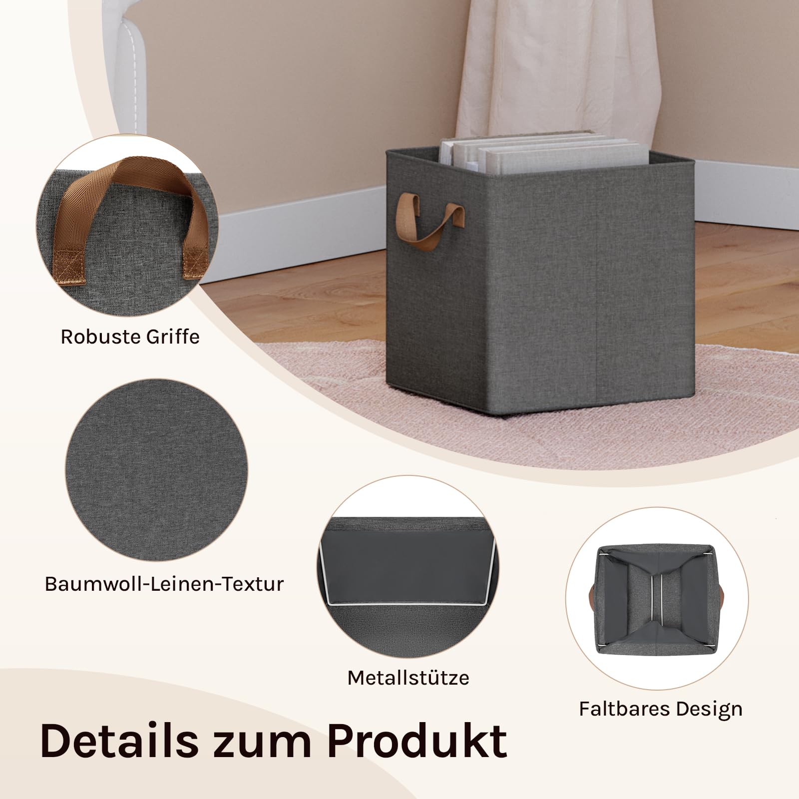 Lot de 3 bacs de rangement Woltu - 29 x 29 x 28 cm - Pliables - Gris