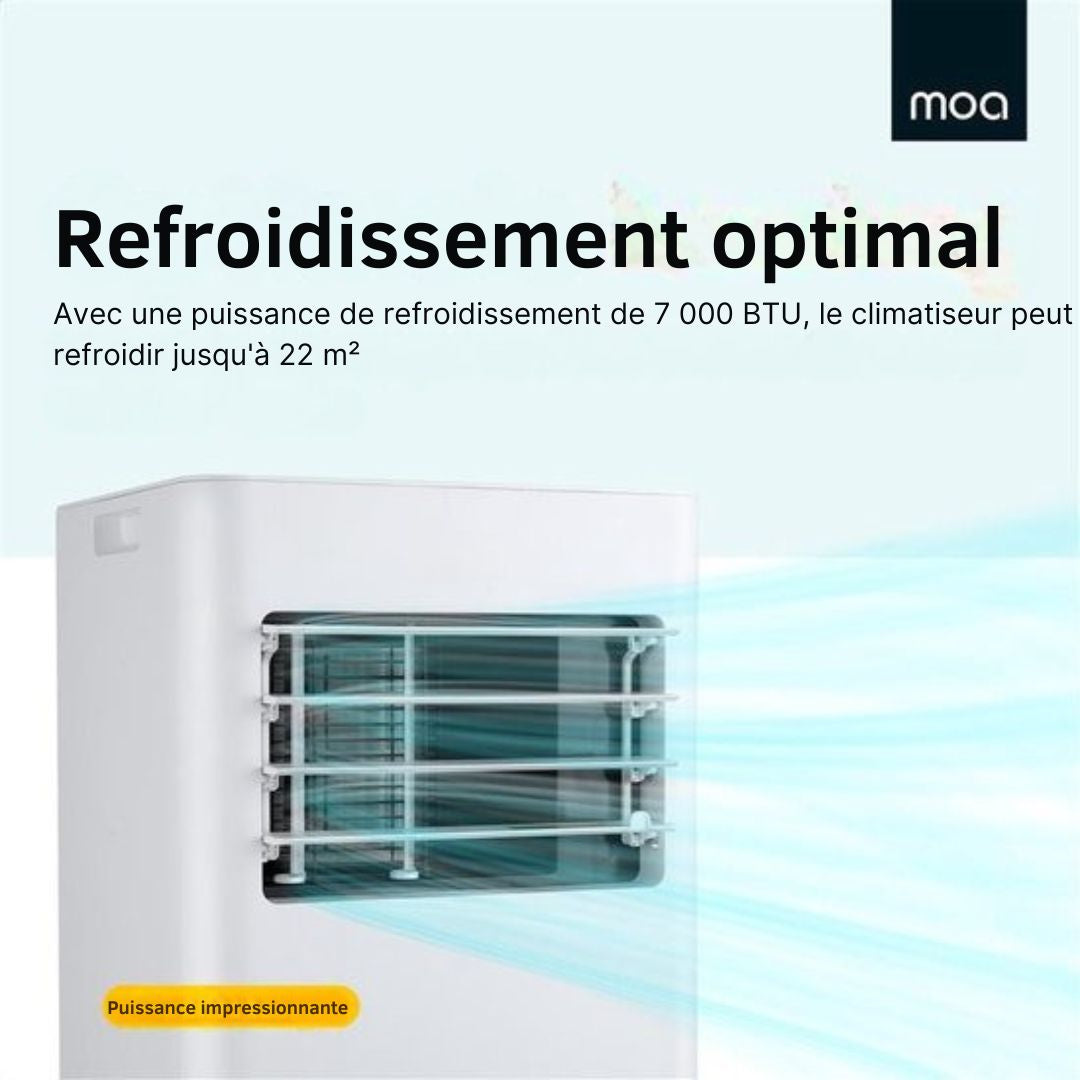 Climatiseur mobile - MOA - 3-en-1 - Déshumidificateur et Ventilateur - télécommande - classe énergétique A - pour pièces jusqu'à 60m³ - Blanc
