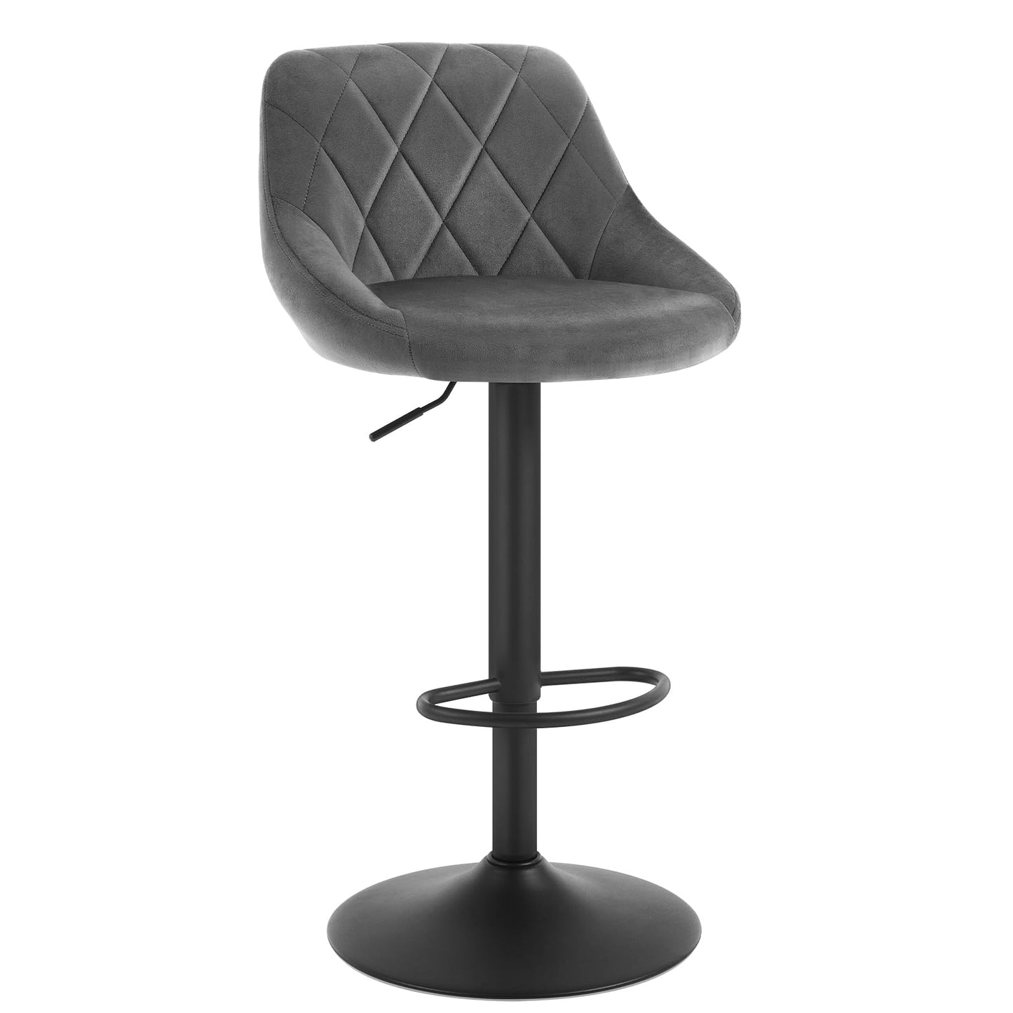Tabouret Woltu - Velours - Réglable en hauteur - Pivotant à 360° - Gris foncé