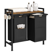 Panier à linge Woltu - 2 compartiments - 80 L - Avec étagère - Noir