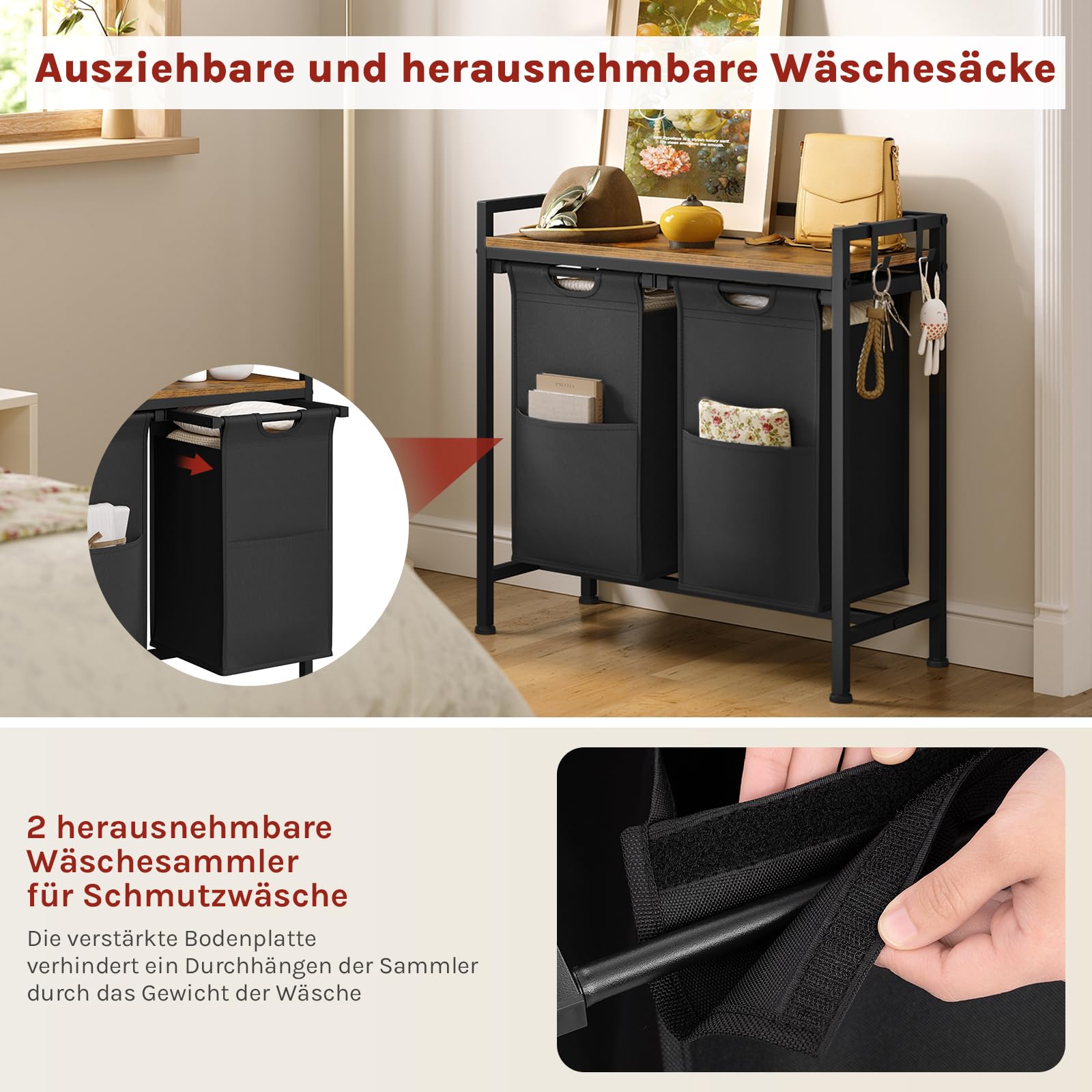 Panier à linge Woltu - 2 compartiments - 80 L - Avec étagère - Noir
