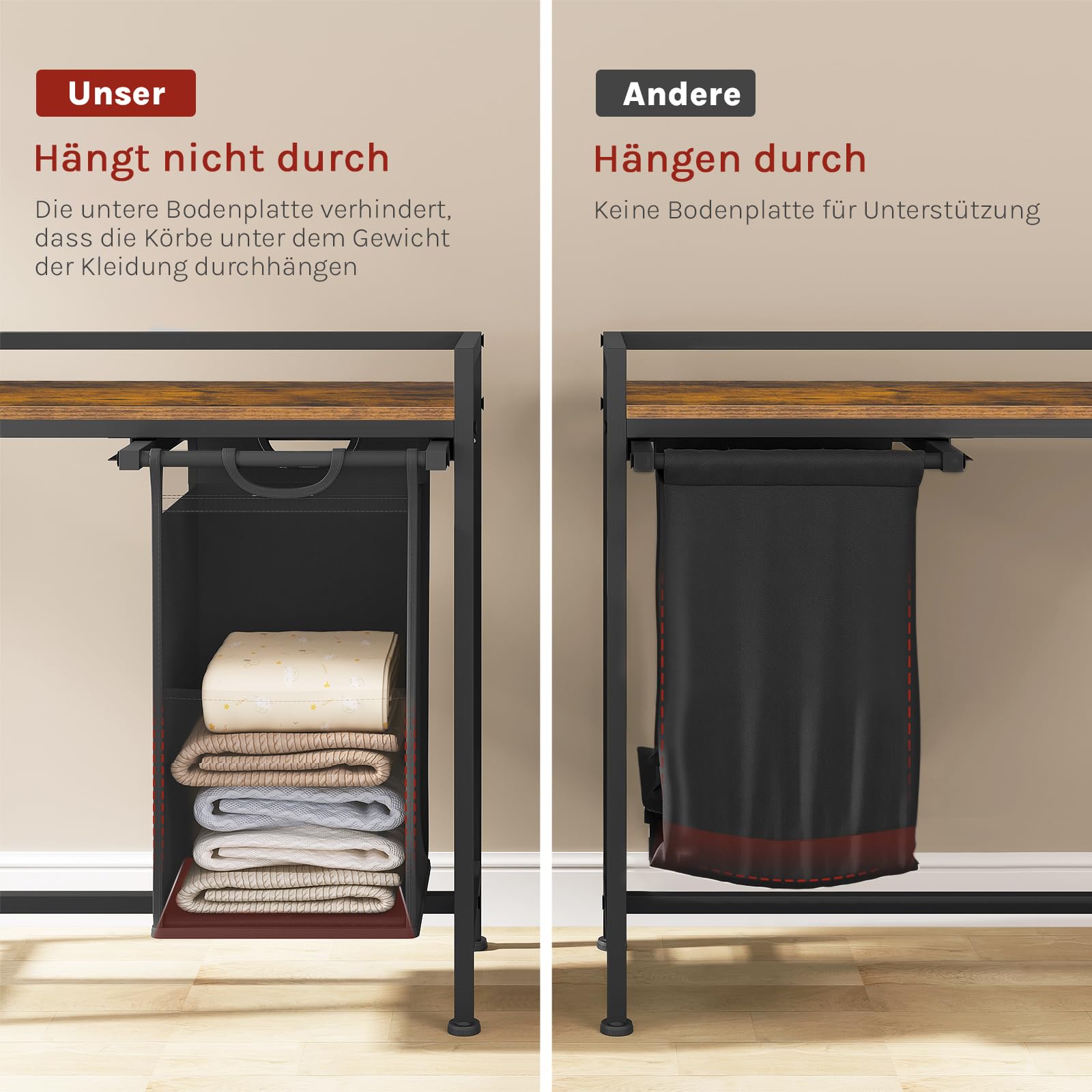 Panier à linge Woltu - 2 compartiments - 80 L - Avec étagère - Noir
