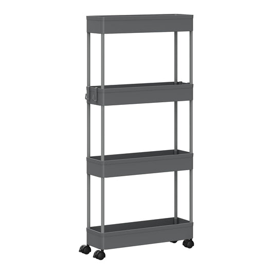 Chariot de service Klihome - chariot de cuisine à 4 étagères - sur roulettes - gris - 39 x 83,5 x 12,5 cm