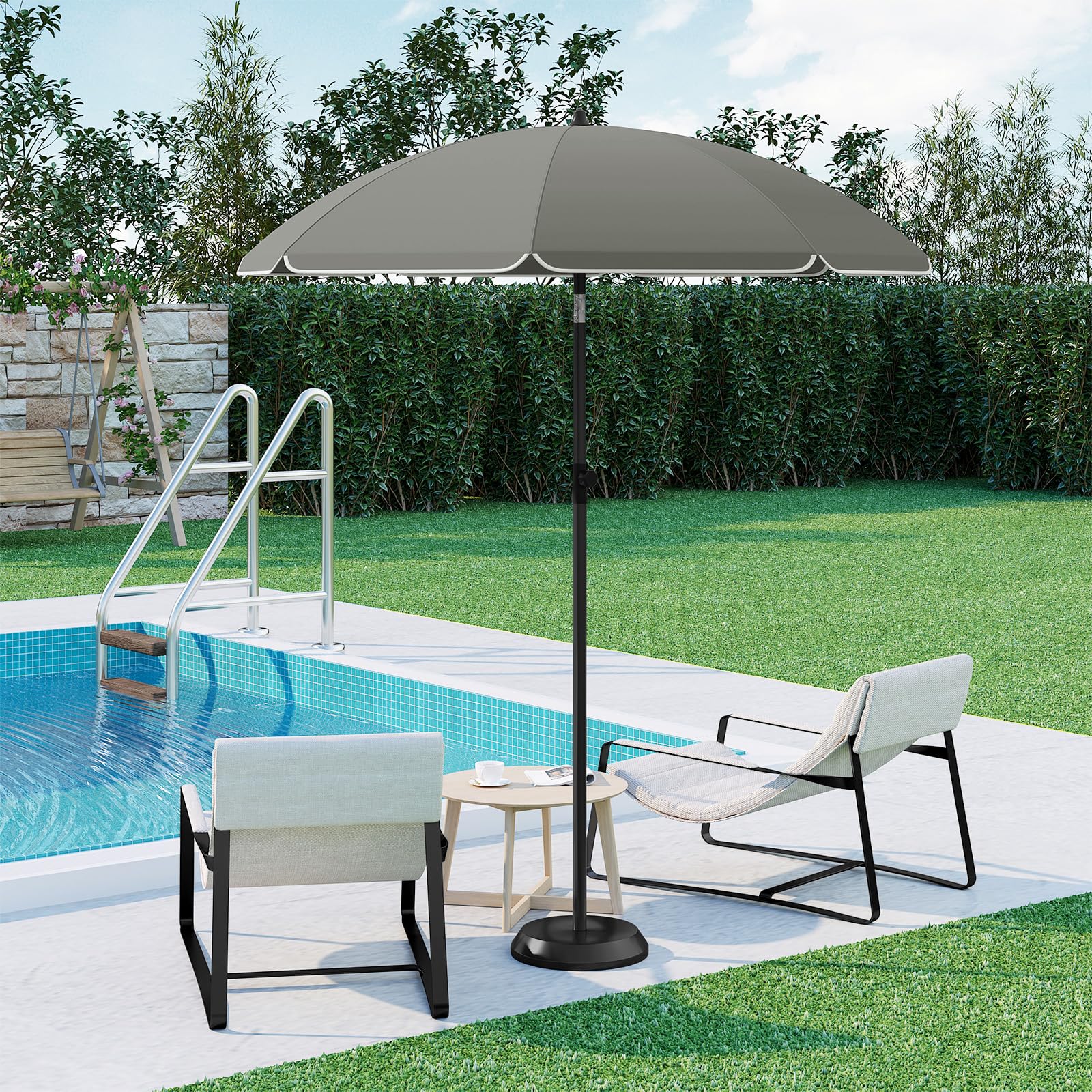 Parasol Woltu - 175 cm - Rond - Réglable - Résistant aux UV - Gris foncé