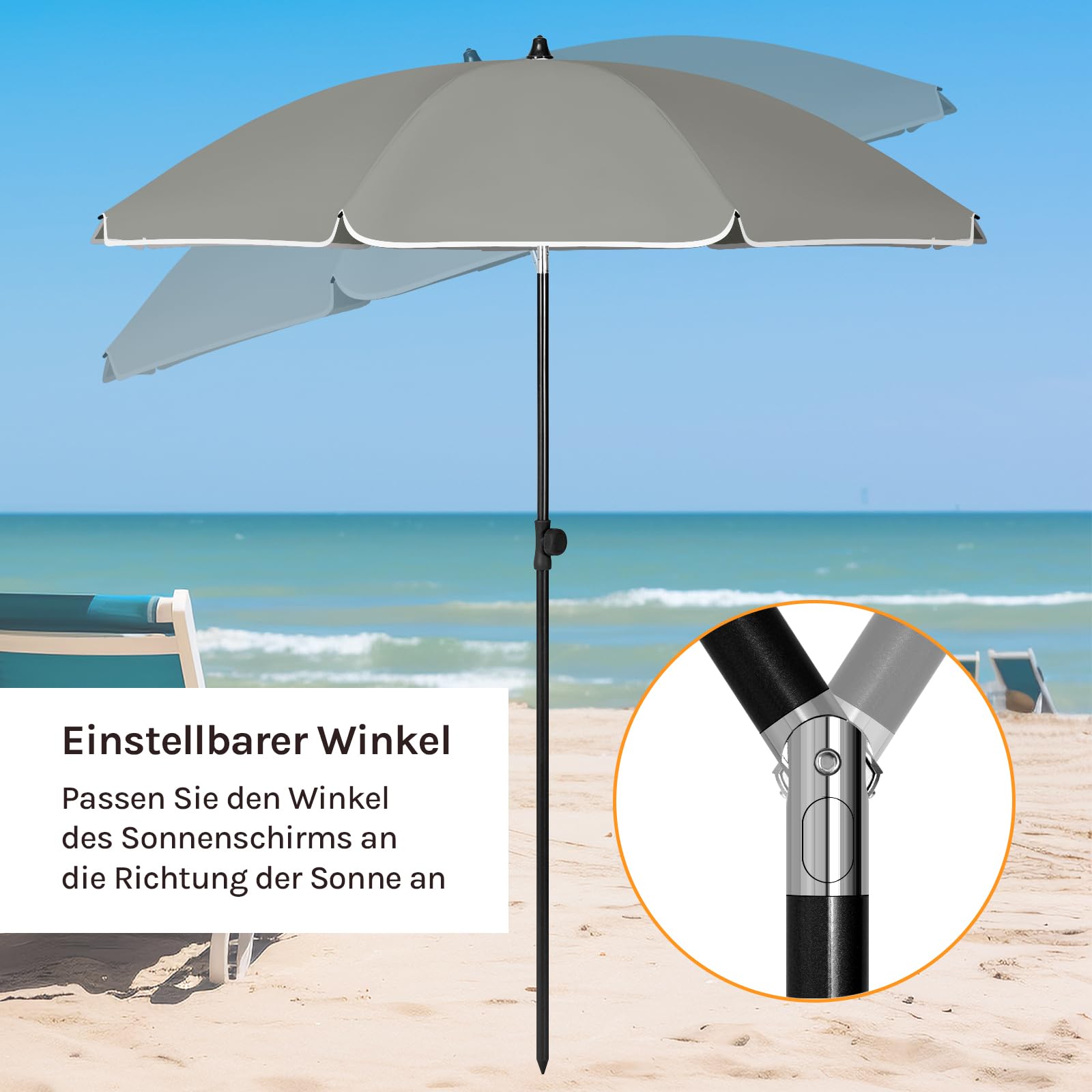 Parasol Woltu - 175 cm - Rond - Réglable - Résistant aux UV - Gris foncé