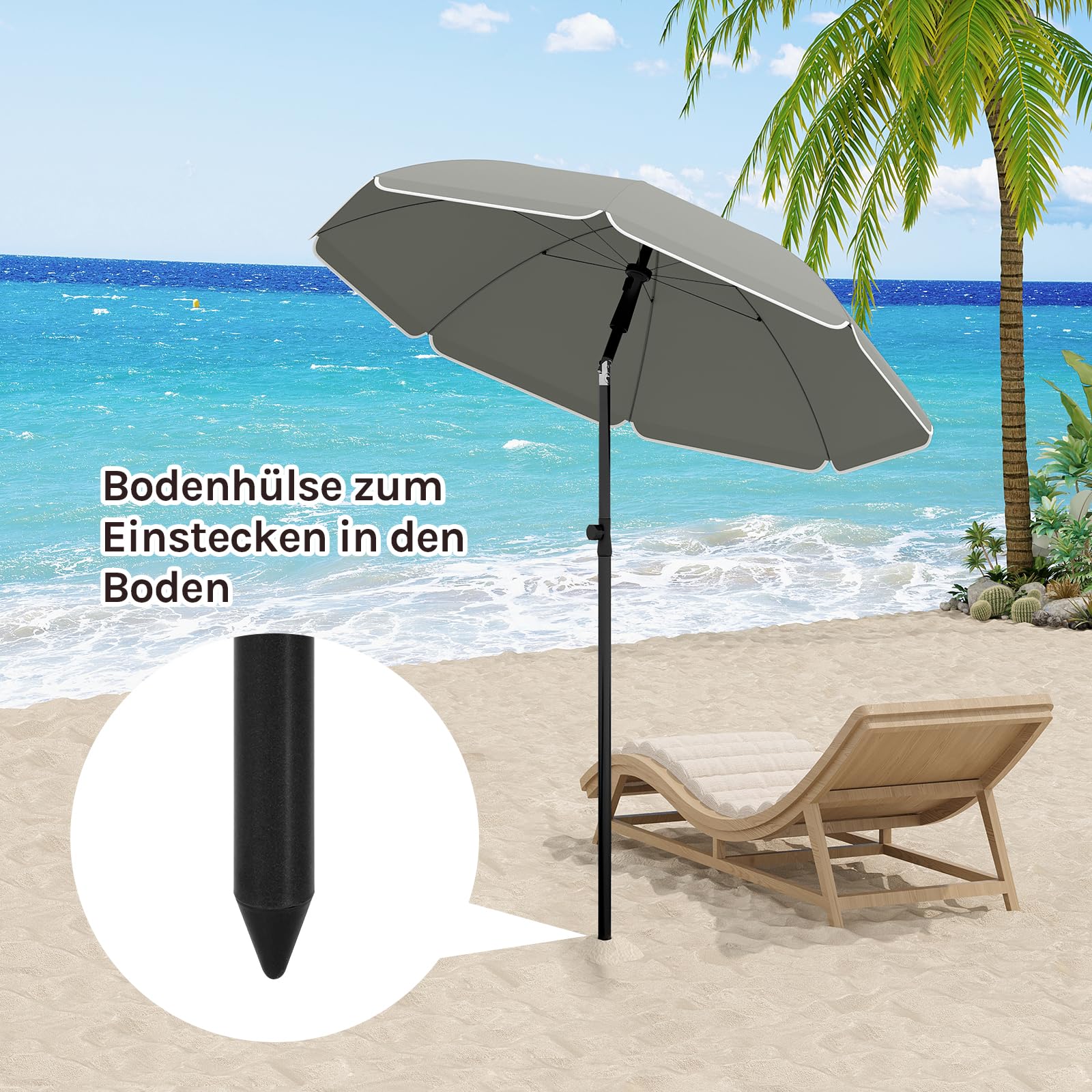 Parasol Woltu - 175 cm - Rond - Réglable - Résistant aux UV - Gris foncé
