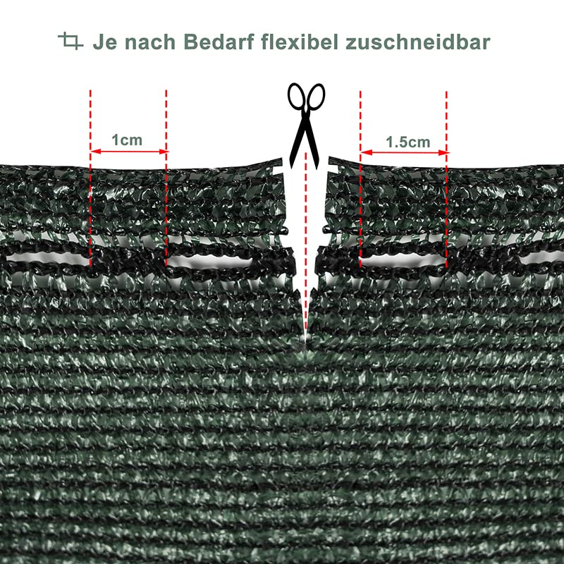 Toile d'ombrage WOLTU 1,5 x 25 m - HDPE 150 g/m² - toile d'intimité et d'ombrage 85 % - vert