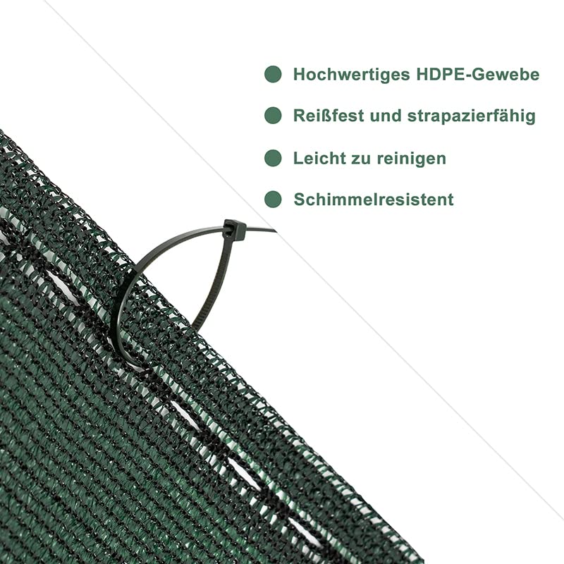 Toile d'ombrage WOLTU 1,5 x 25 m - HDPE 150 g/m² - toile d'intimité et d'ombrage 85 % - vert