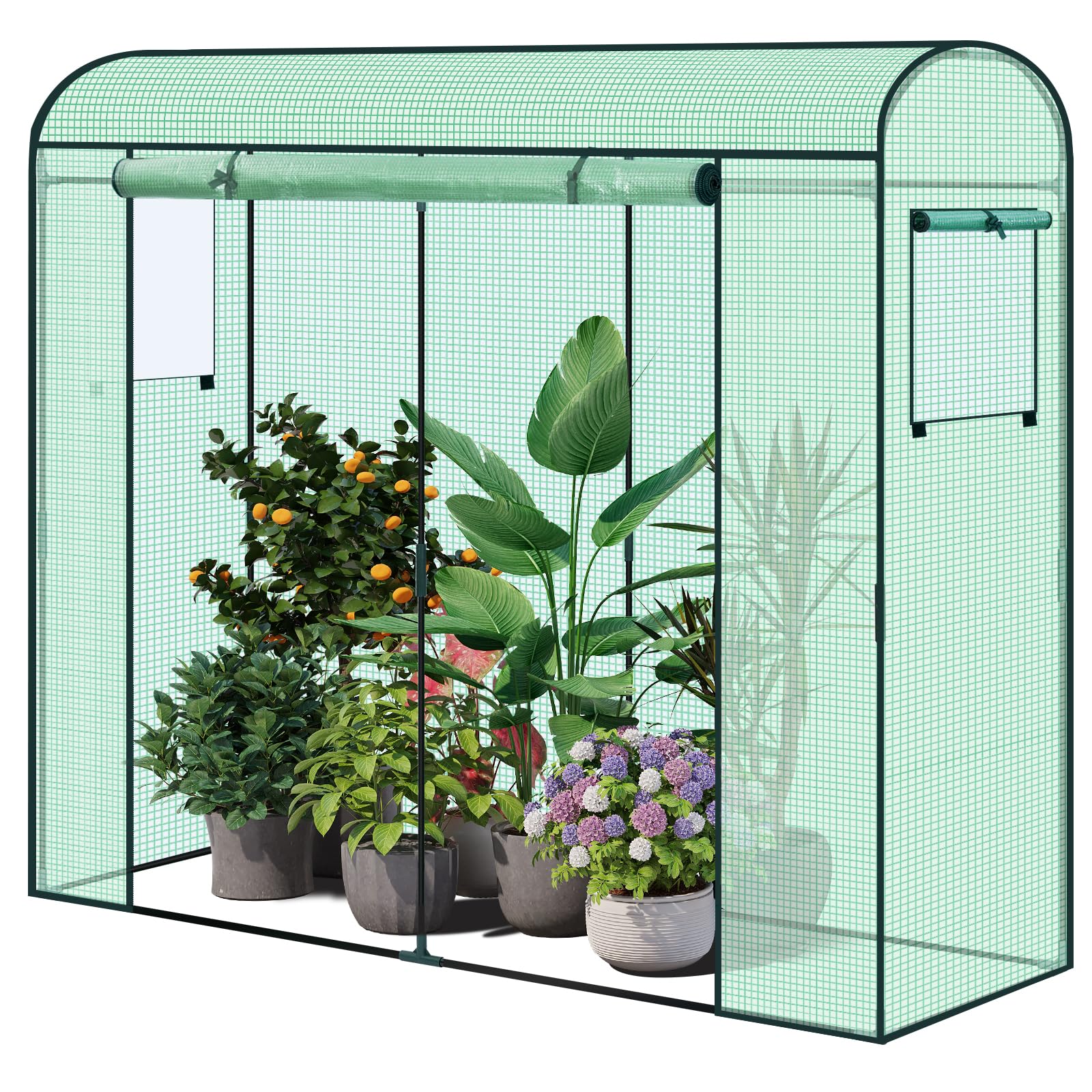 Serre tunnel WOLTU - Serre en PE - résistante à l'hiver - avec une porte et deux fenêtres - armature en tubes d'acier - 200 x 170 x 68 cm - verte