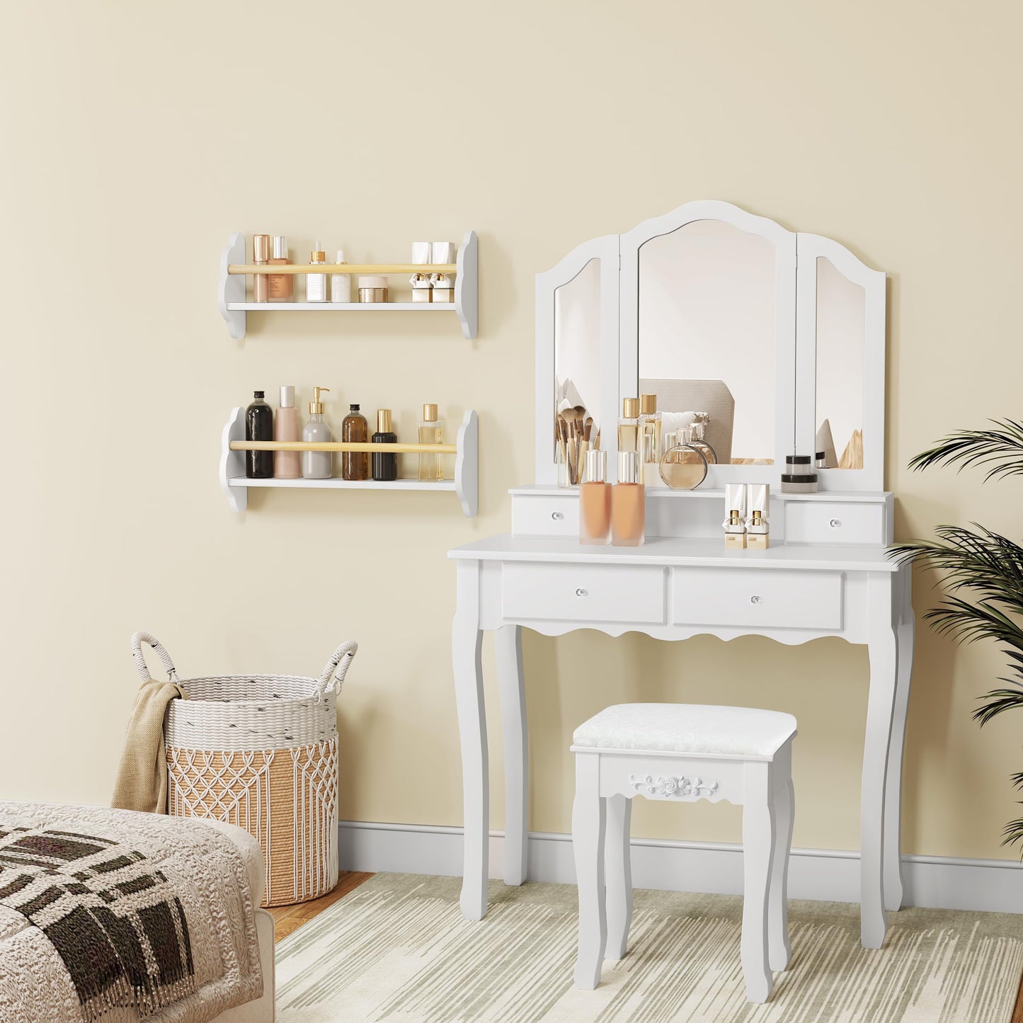 Ensemble d'étagères murales pour enfants WOLTU, 3 pièces - en forme de nuage - MDF blanc avec barre en pin - 3 compartiments ouverts
