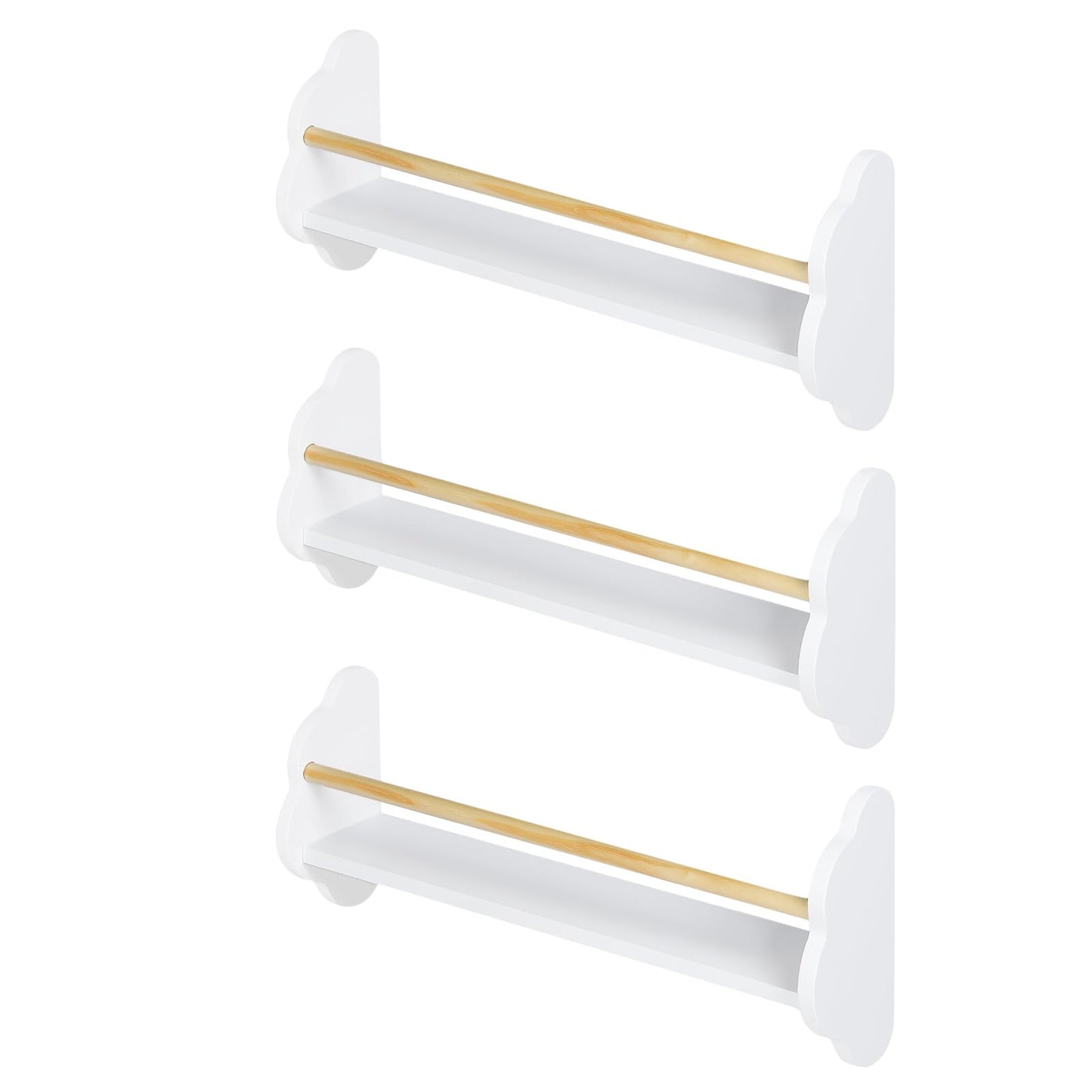 Ensemble d'étagères murales pour enfants WOLTU, 3 pièces - en forme de nuage - MDF blanc avec barre en pin - 3 compartiments ouverts