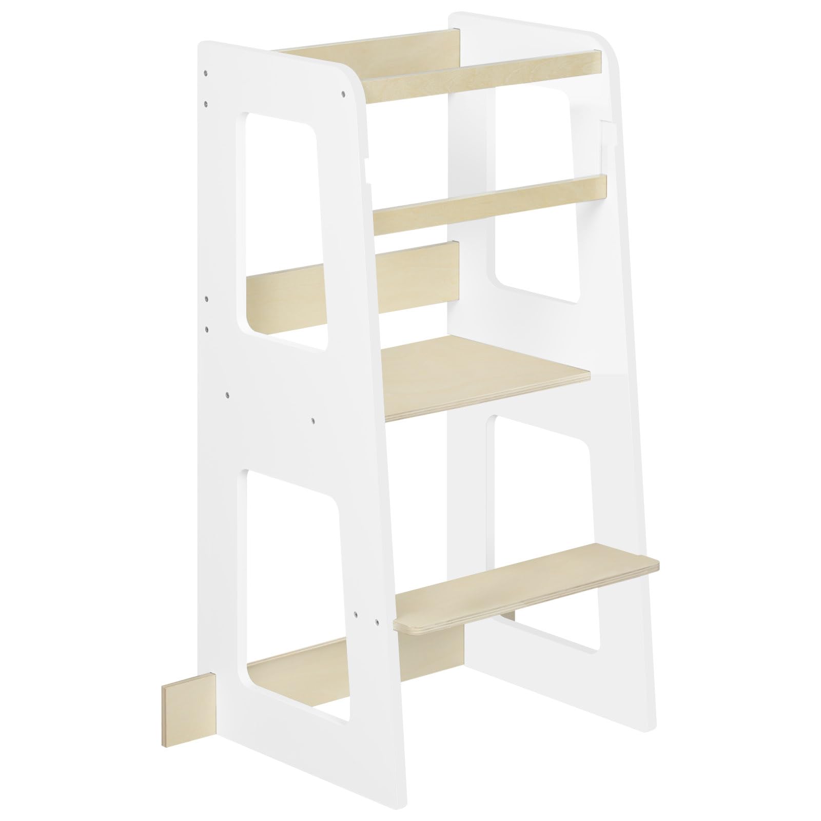 Tour d'apprentissage WOLTU Montessori - tour de cuisine pour les enfants à partir de 1 an - avec dispositif anti-chute - MDF et bois massif - blanc et couleur bois