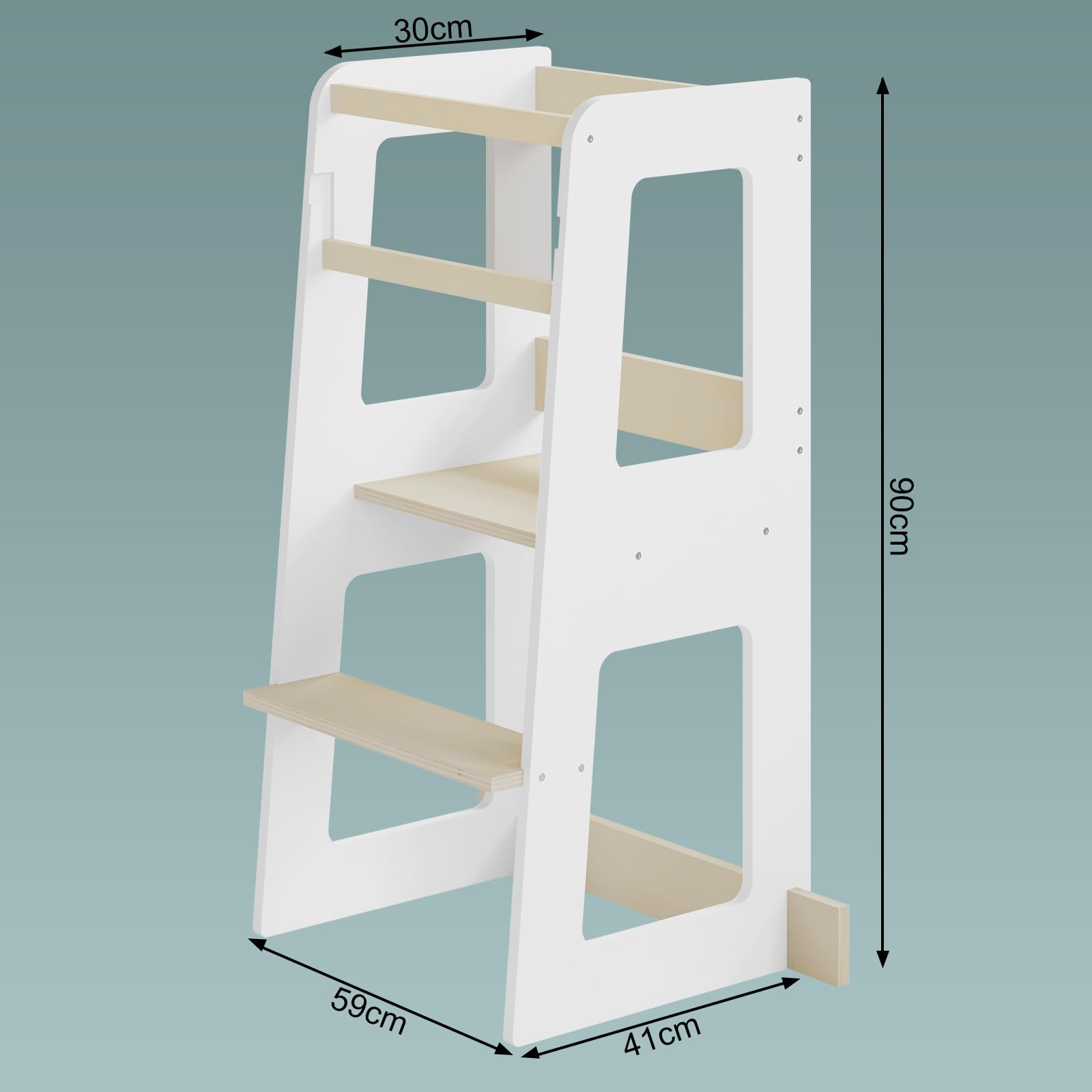 Tour d'apprentissage WOLTU Montessori - tour de cuisine pour les enfants à partir de 1 an - avec dispositif anti-chute - MDF et bois massif - blanc et couleur bois