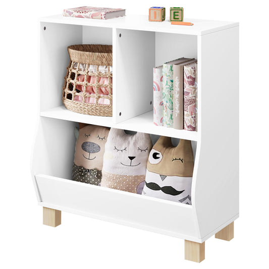 Bibliothèque pour enfants Lestarain Montessori - blanche - 3 compartiments - avec pieds en bois massif - 71,5 x 77 x 34,5 cm