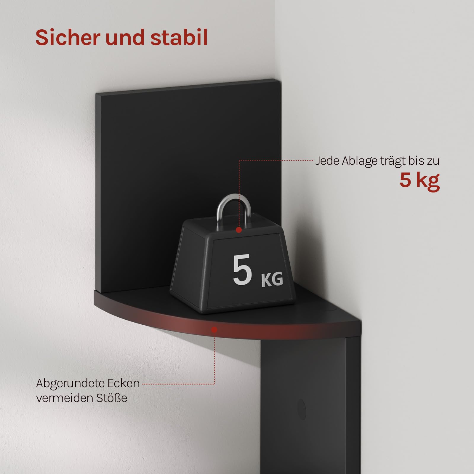 Étagère murale d'angle WOLTU - étagère murale noire en zigzag - 5 niveaux - 19,5 x 19,5 x 123 cm