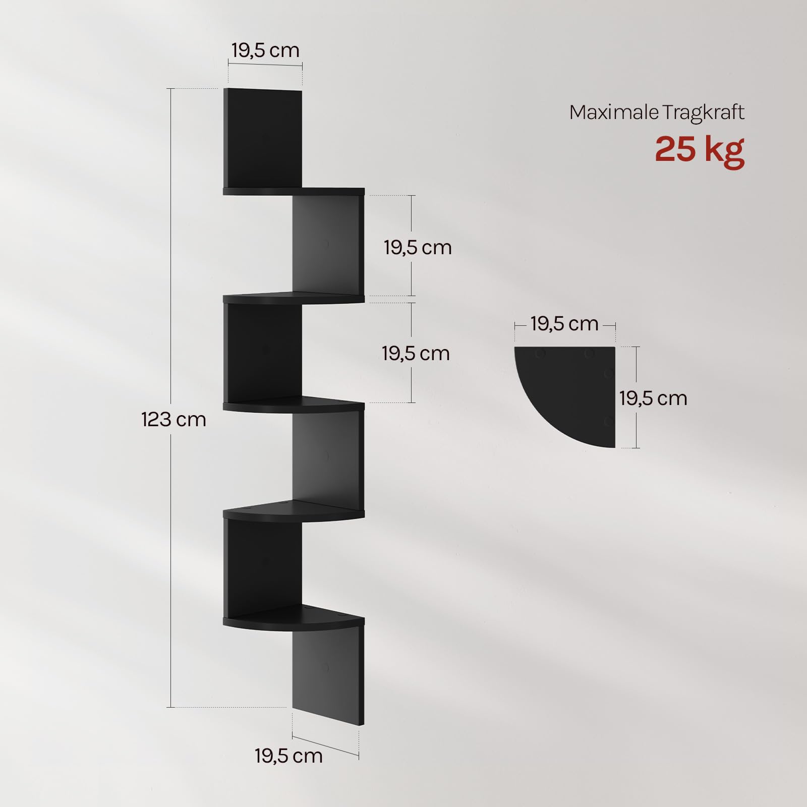 Étagère murale d'angle WOLTU - étagère murale noire en zigzag - 5 niveaux - 19,5 x 19,5 x 123 cm