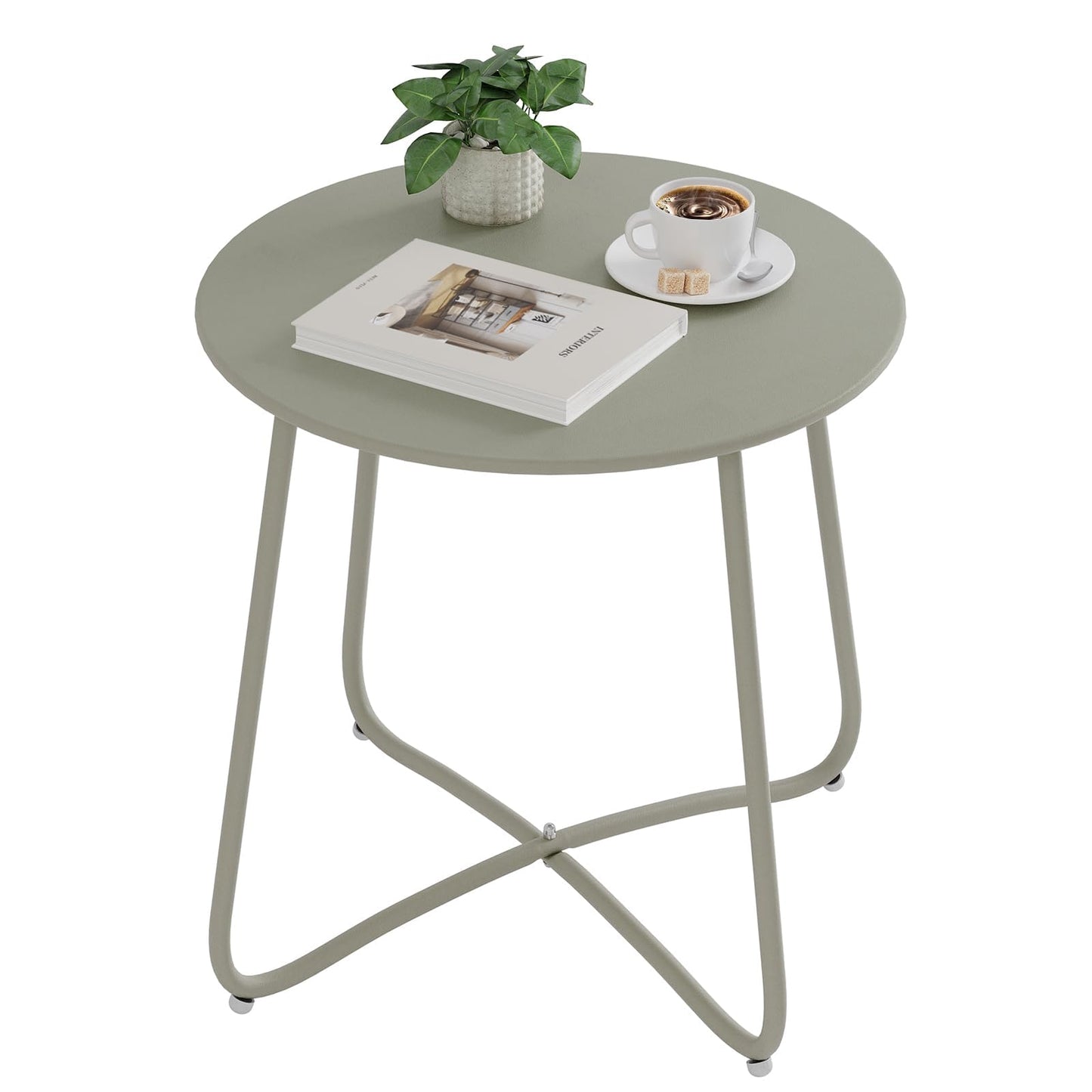 Table d'appoint ronde eSituro - table de balcon et de jardin en métal - grise - diamètre 45 cm - patins réglables