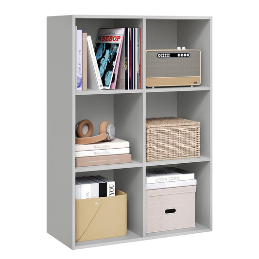 Bibliothèque WOLTU - étagère cubique - 6 compartiments - gris - 60 x 89 x 29 cm