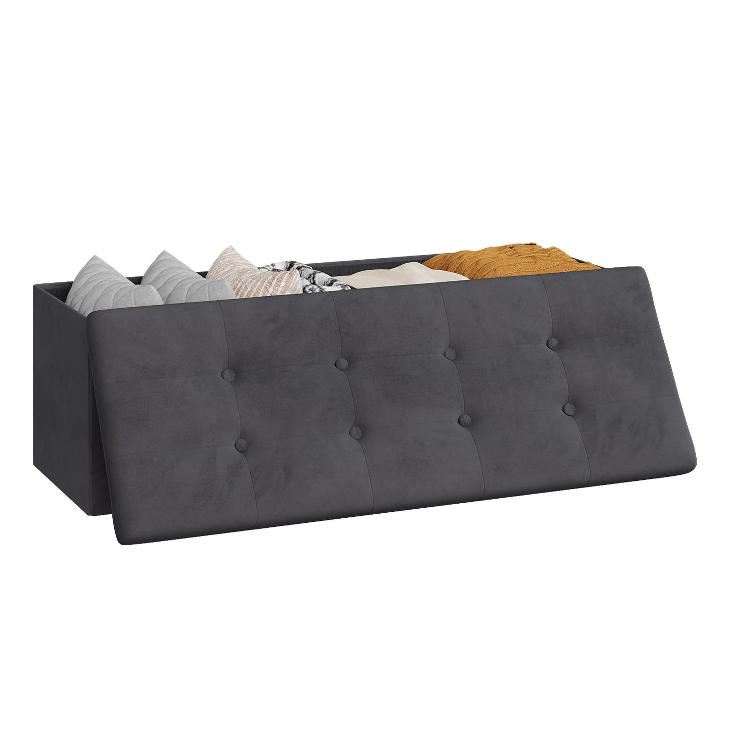 Banc de rangement WOLTU - 110 cm - 118 L de capacité de rangement - pliable - gris velours - capacité de charge 300 kg