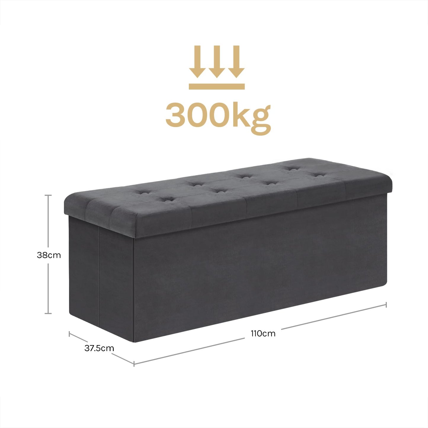 Banc de rangement WOLTU - 110 cm - 118 L de capacité de rangement - pliable - gris velours - capacité de charge 300 kg