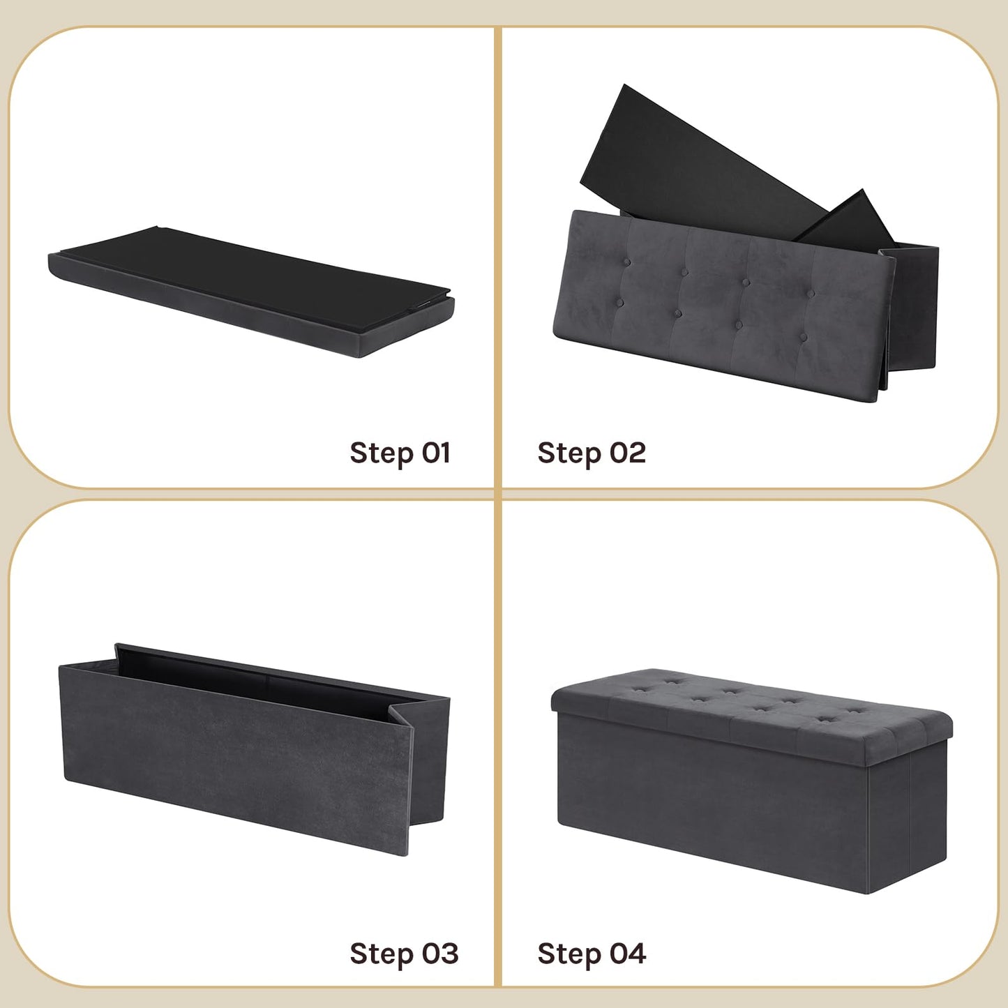 Banc de rangement WOLTU - 110 cm - 118 L de capacité de rangement - pliable - gris velours - capacité de charge 300 kg
