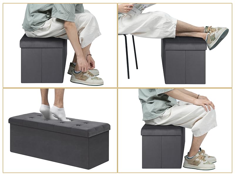 Banc de rangement WOLTU - 110 cm - 118 L de capacité de rangement - pliable - gris velours - capacité de charge 300 kg