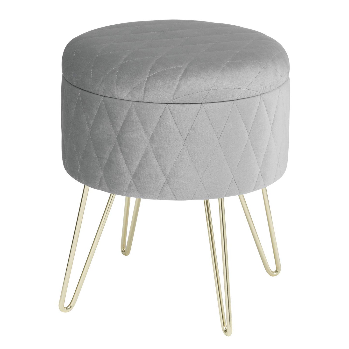 Pouf de rangement WOLTU - pouf en velours avec espace de rangement - pieds en métal doré - 31,5 x 31,5 x 36 cm - gris clair