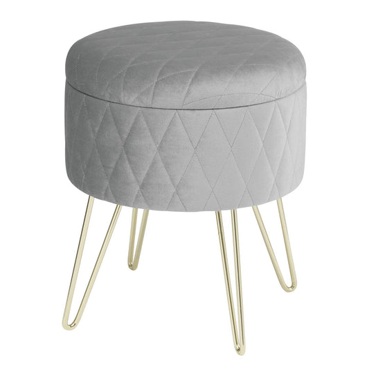Pouf de rangement WOLTU - pouf en velours avec espace de rangement - pieds en métal doré - 31,5 x 31,5 x 36 cm - gris clair