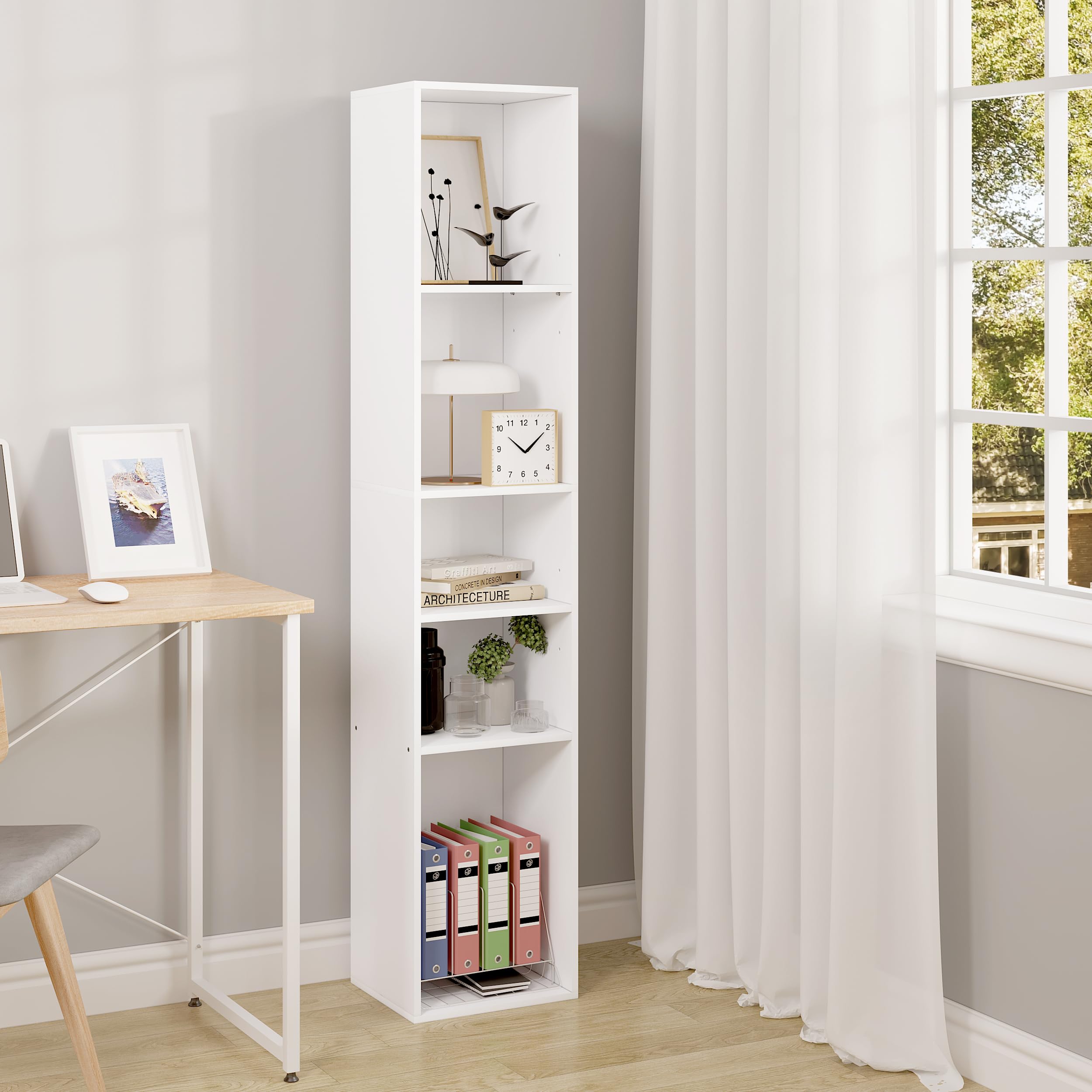Bibliothèque WOLTU SK034ws - meuble à cubes ouverts avec 5 compartiments - blanc - 30 x 151 x 26 cm