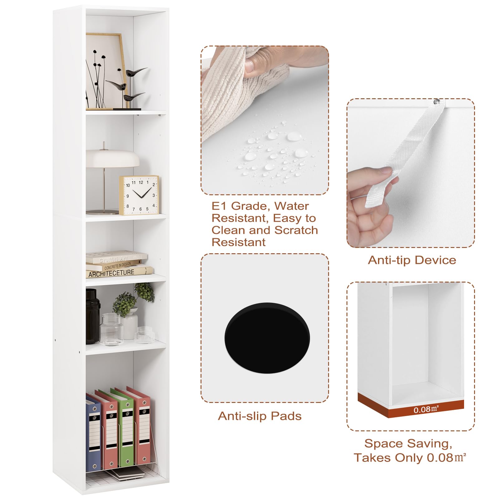 Bibliothèque WOLTU SK034ws - meuble à cubes ouverts avec 5 compartiments - blanc - 30 x 151 x 26 cm