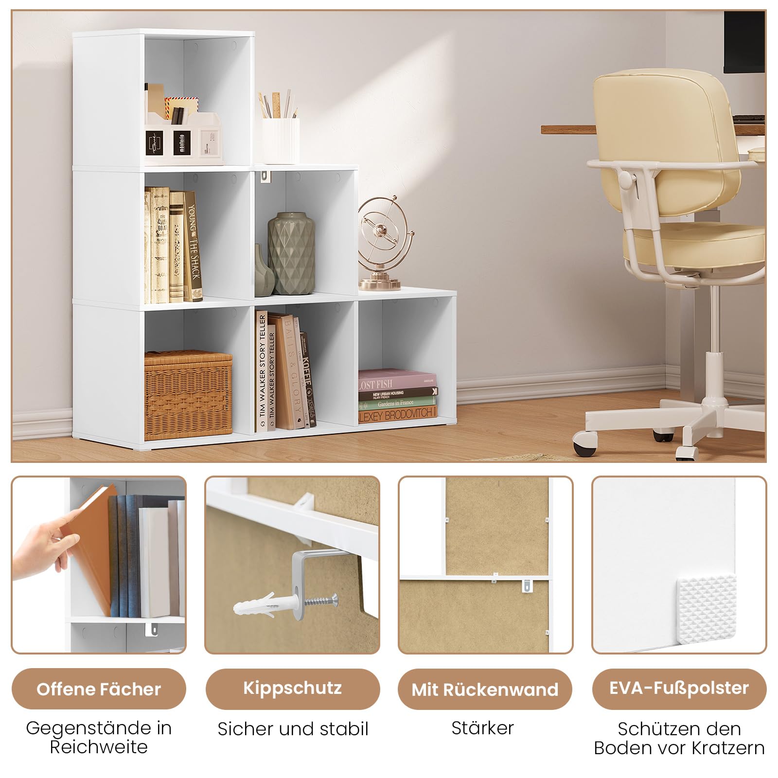Étagère WOLTU SK061ws - 6 étagères - blanche - 90,5 x 90,5 x 30 cm
