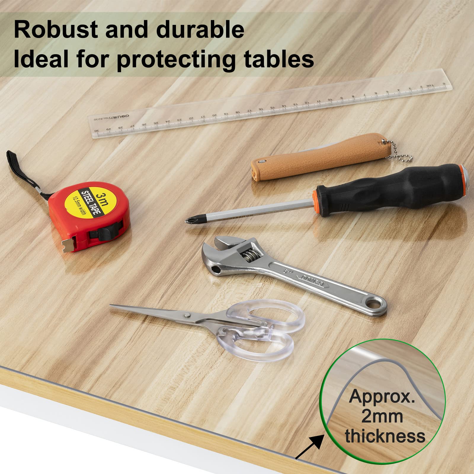 Film de protection transparent pour table WOLTU - protection de table en PVC - épaisseur 2 mm - imperméable et lavable - 90 x 160 cm