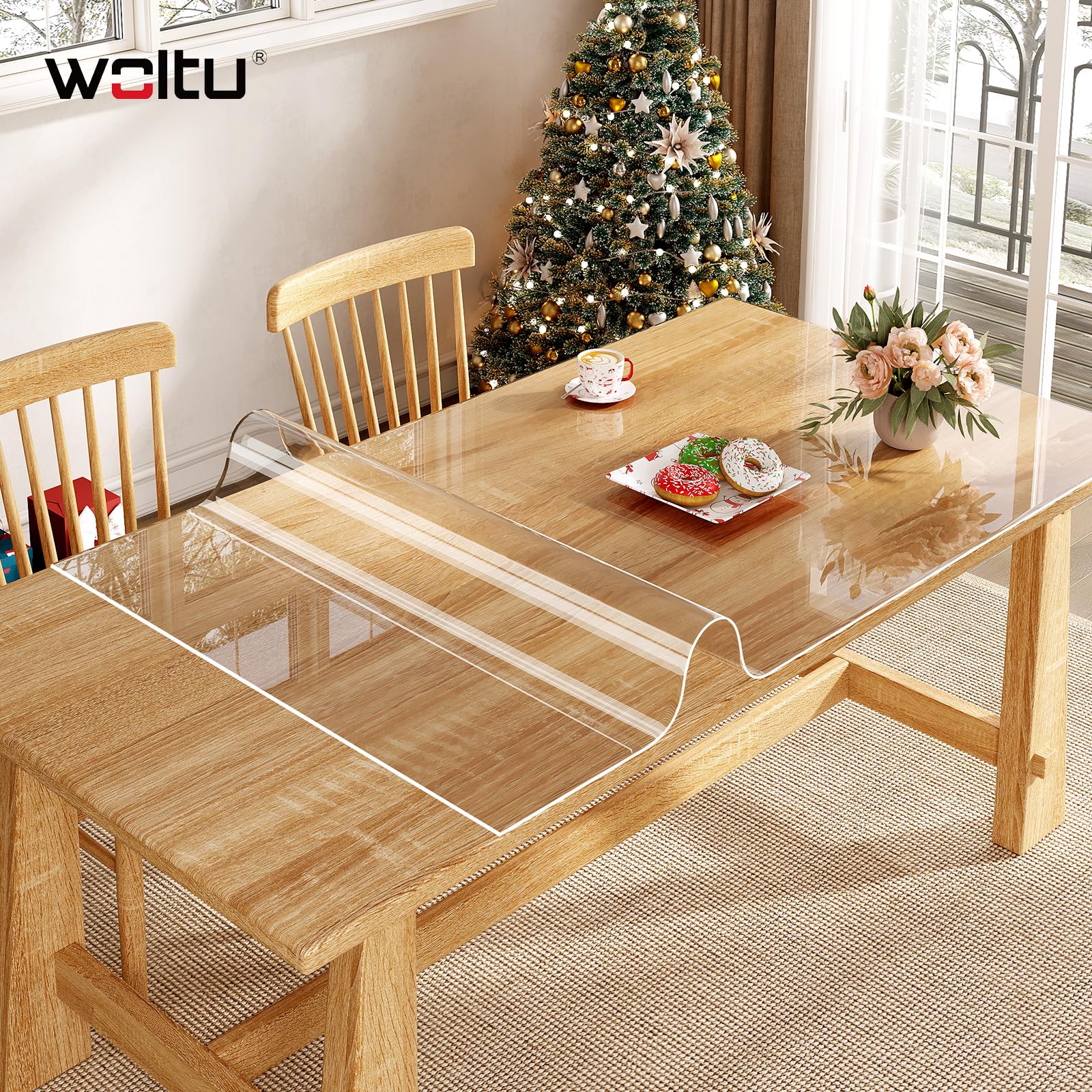 Film de protection pour table WOLTU - PVC transparent - 2 mm - bord biseauté à 45 degrés - 100 x 180 cm
