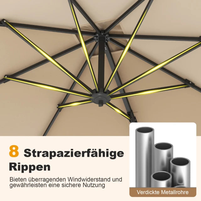Coast Parasol flottant - 250 x 250 cm - Inclinable - Rotation 360° - Aluminium - Beige