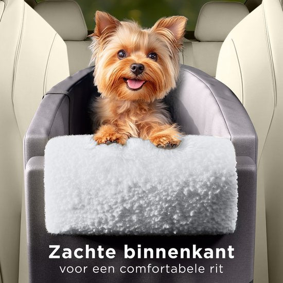CozySense® Siège auto pour chien - Panier auto pour chien avec housse lavable - Pour petit chien - S'adapte à la console centrale - Sert également de sac de transport - Noir/Gris
